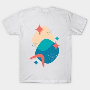 Mid-Century Atomic Age Abstract 17 in Blue, Teal, Peach, Coral and Yellow T-Shirt